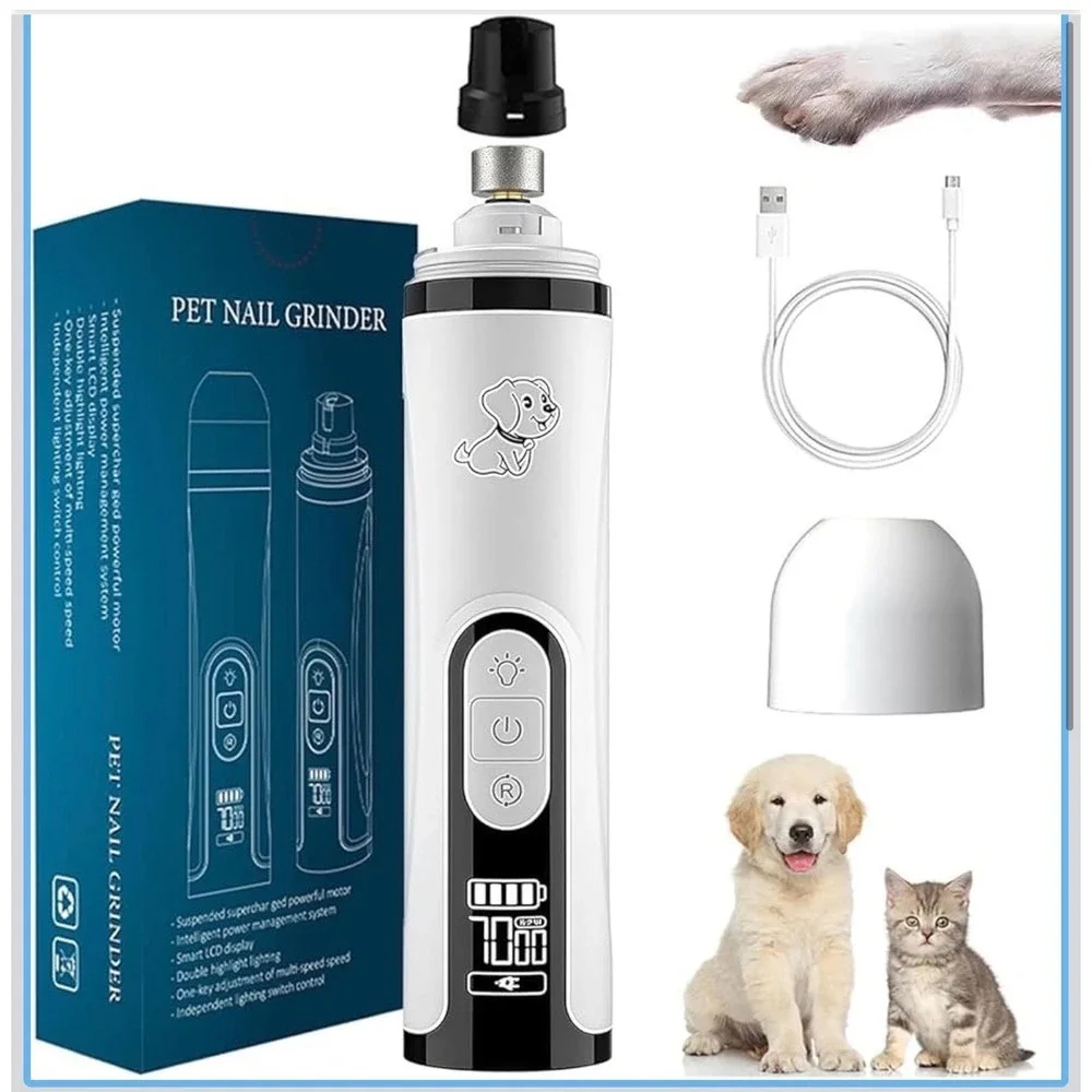 Pet Nail Grinder Electric Dog Cat Claw Trimmer LCD LED Light USB Recharge